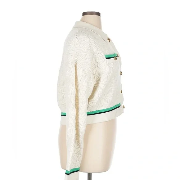 Marled Cream green Stripe Knitted Sweater Size XL